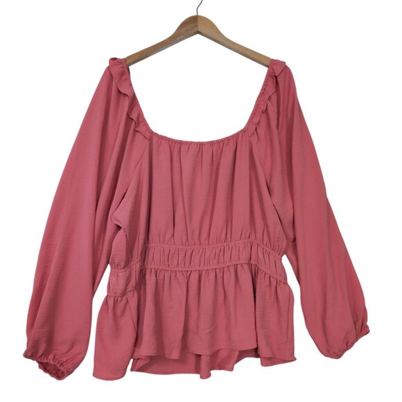 Nine West Top Blouse Womens XXL‎ Coral Peplum Long Sleeve Square Neck Twill - Picture 6 of 11